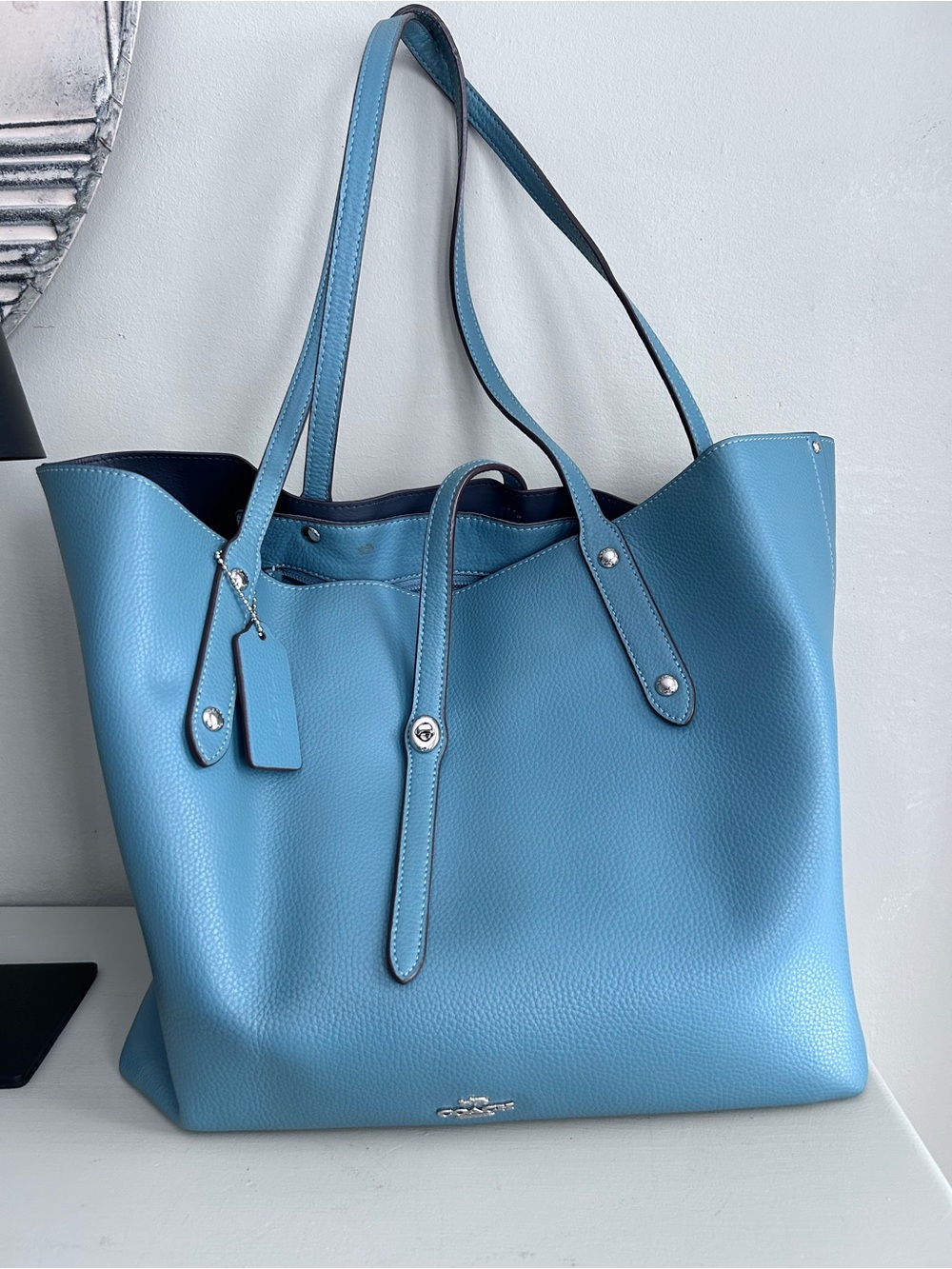 Coach Light Blue Pebbled Leather Tote